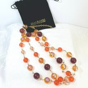 Necklace Vtg Joan Rivers Floating Ball Bead Amber Gold Tone Long